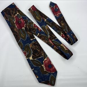 St Michael Marks & Spencer Vtg 90s Silk Multicolor Abstract Floral Neck Tie